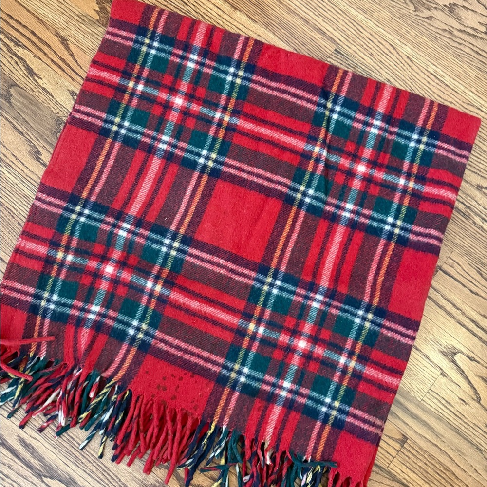 Vintage HORNER Red Tartan Plaid 100% Wool Stadium Lap BLANKET Throw 58”X 49”